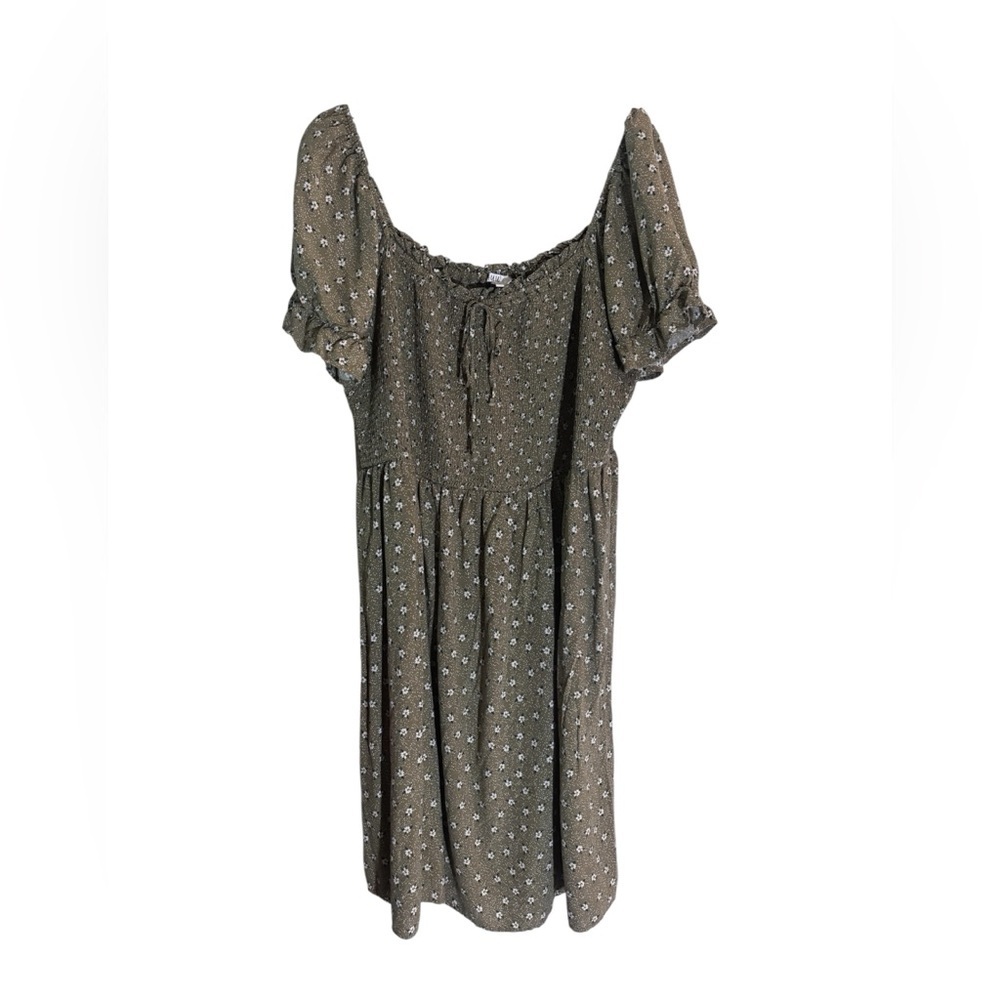 Elegant Spring Olive Midi Dress with Floral Design | Size 3X
